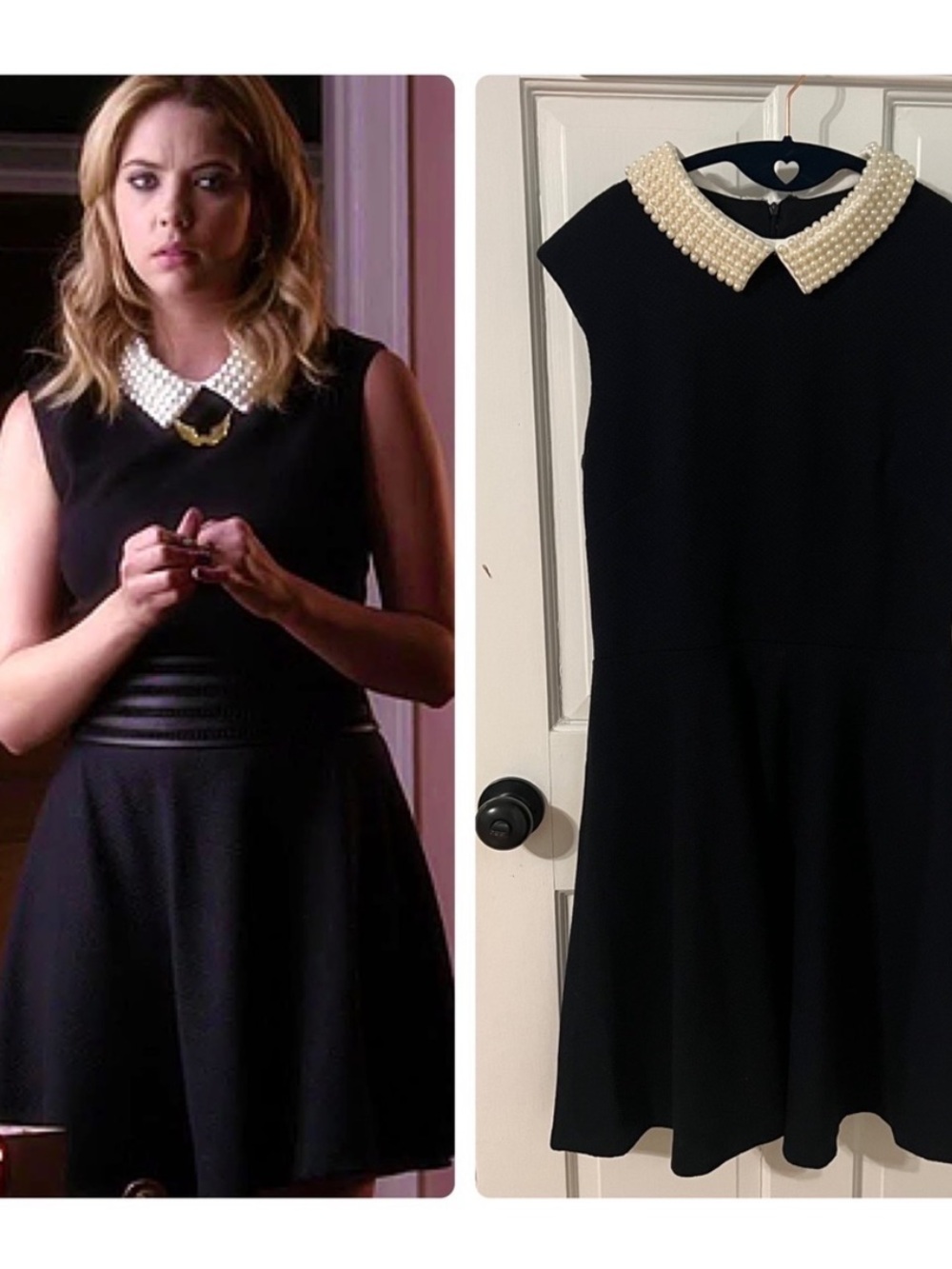 Betsy Johnson Black Dress with Pearl Peter Pan Collar Size 8